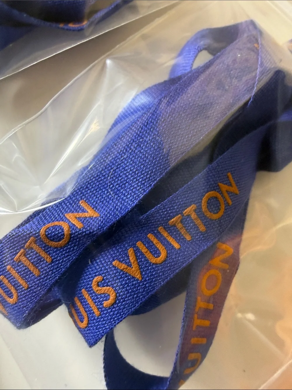250 inches of Louis Vuitton Blue and Orange Logo Ribbons for gifting crafting